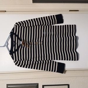 Ralph Lauren Striped Lace-up Waffle-Knit Top medium